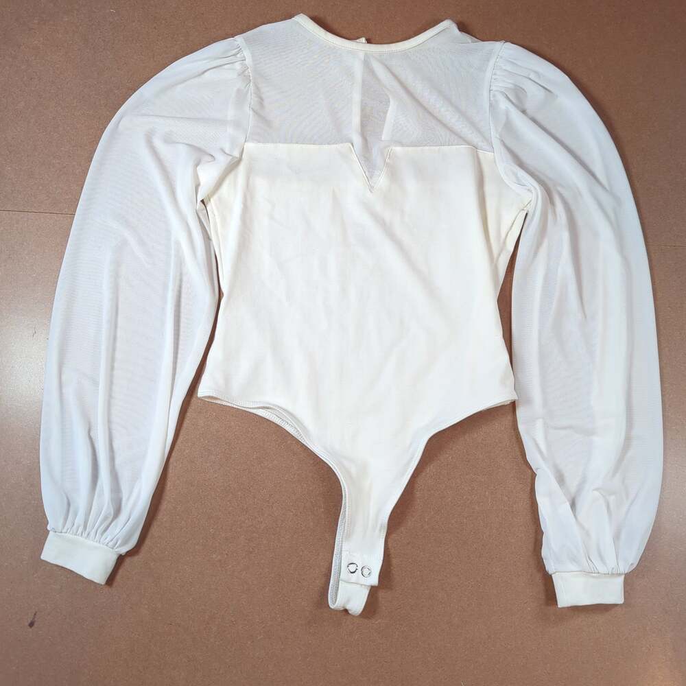 White Mesh Puff Sleeve Bodysuit Romantic Coquette Medium NWT